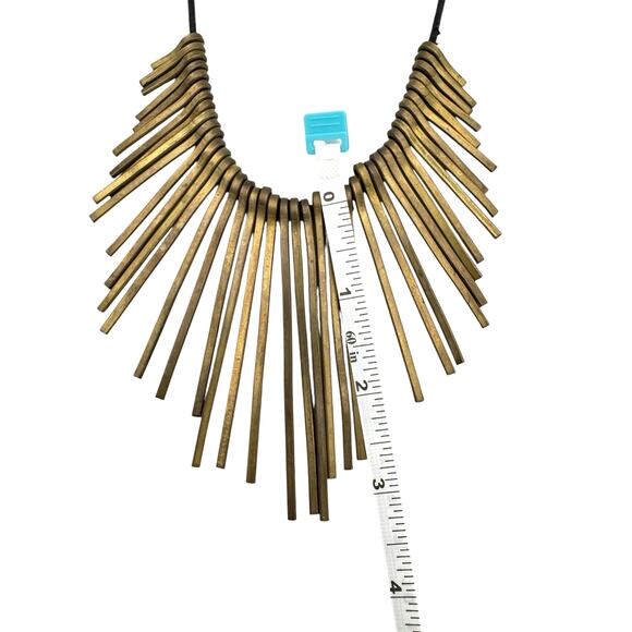 Brass Tone Spike Pins Leather Cord Statement Bib Necklace Unbranded Egyptian - Picture 7 of 8